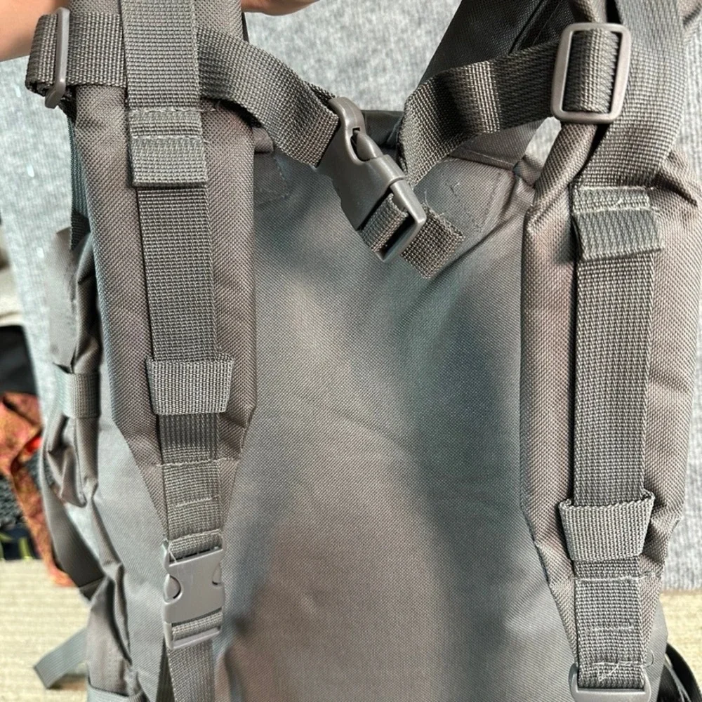VISM Tactical Military Style Backpack Black Canvas MOLLE Webbing Multi-Pocket